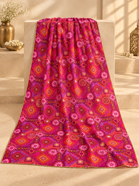 Chanderi Silk Rajwadi Printed Dupatta with Sequin Work & Decorative Border