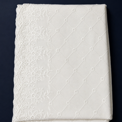 Women’s Cotton Thread Work Embroidered Dupatta with Floral Scalloped Lace Border