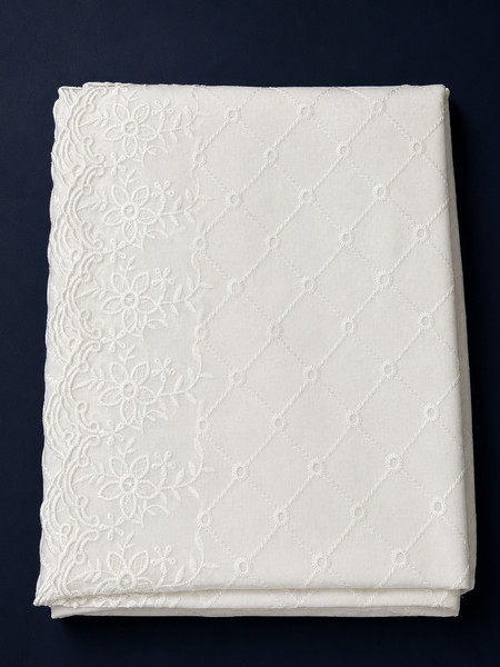 Women’s Cotton Thread Work Embroidered Dupatta with Floral Scalloped Lace Border