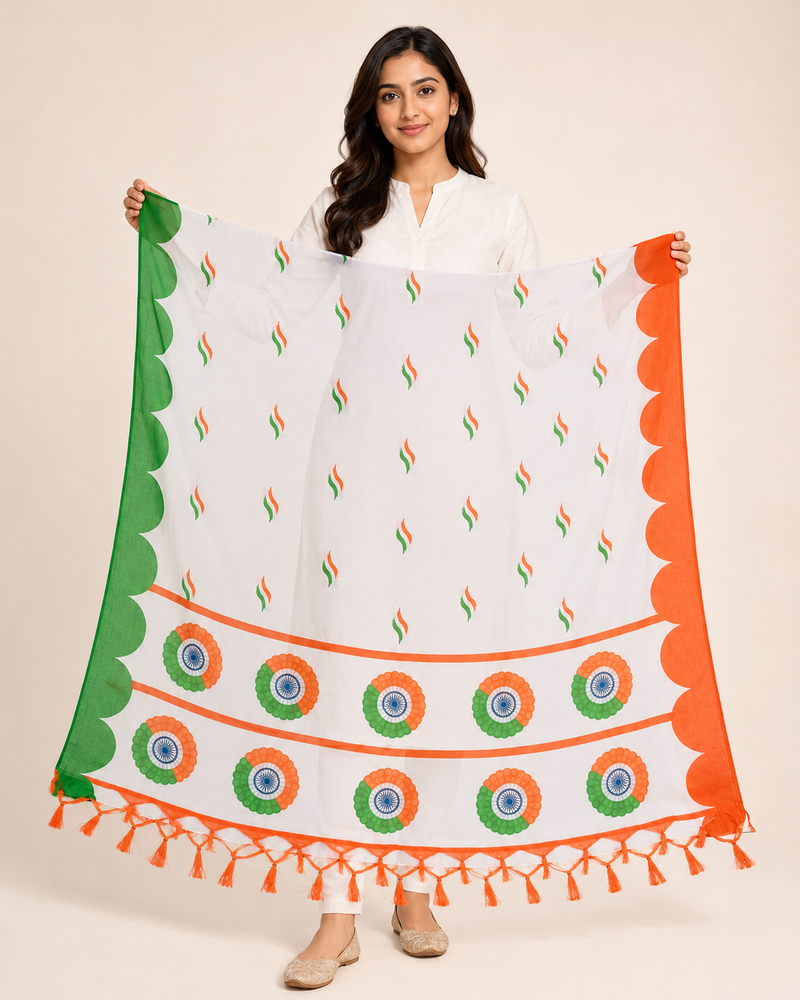 Indian Tricolor Printed Dupatta for Women