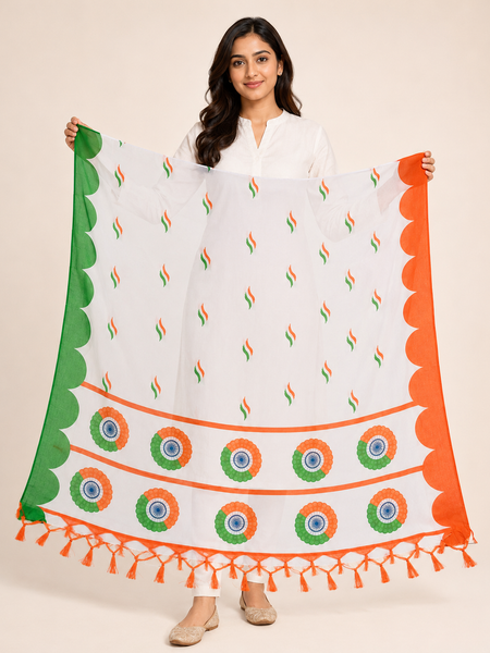 Indian Tricolor Printed Dupatta for Women