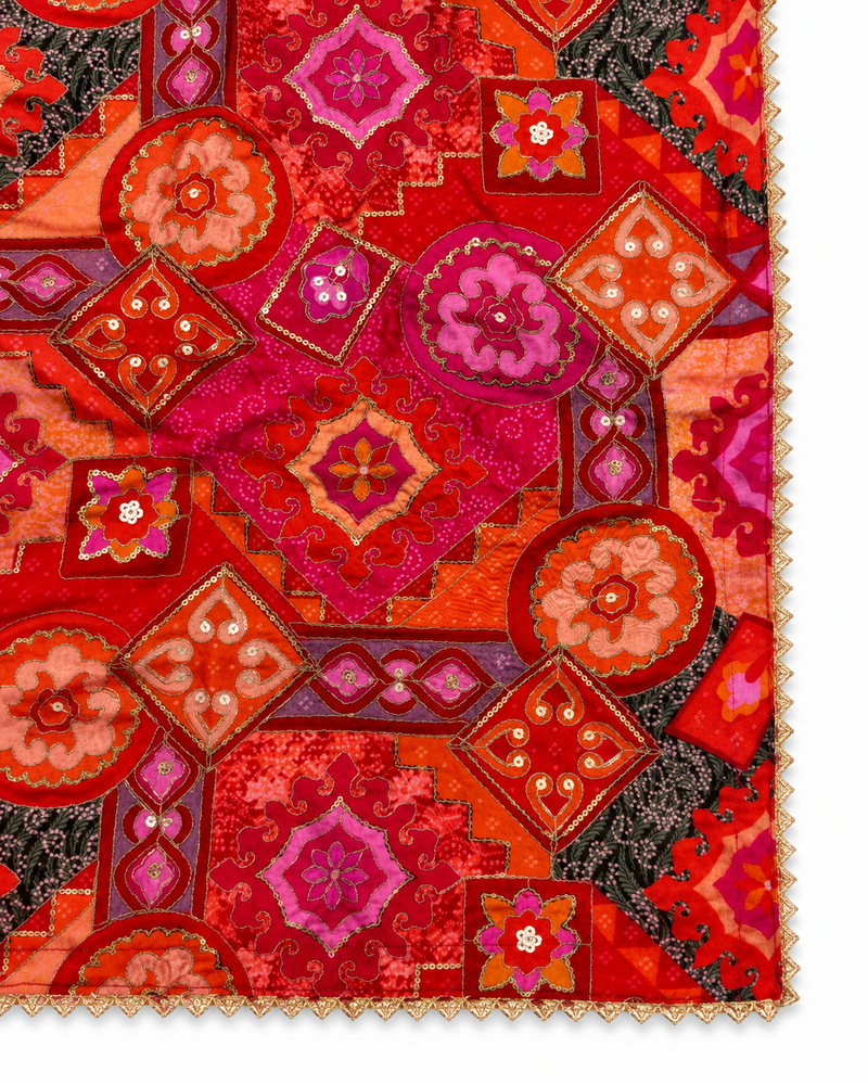 Chanderi Silk Rajwadi Printed Dupatta with Sequin Work & Decorative Border