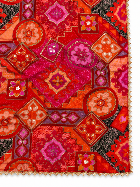 Chanderi Silk Rajwadi Printed Dupatta with Sequin Work & Decorative Border