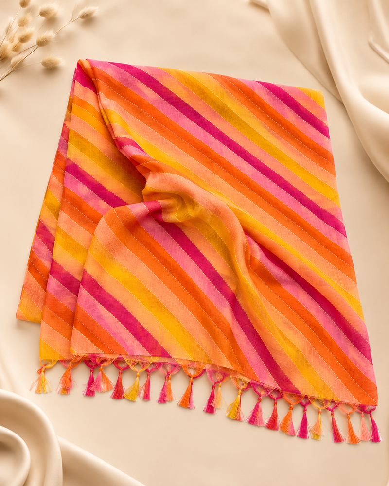 Women’s Art Silk Multicolor Leheriya Printed Dupatta with Tassels