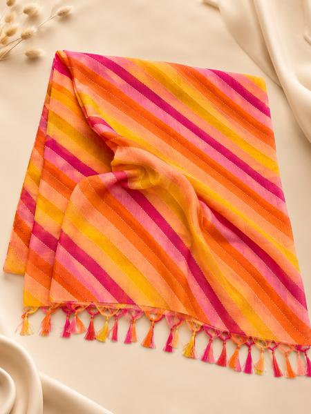 Women’s Art Silk Multicolor Leheriya Printed Dupatta with Tassels