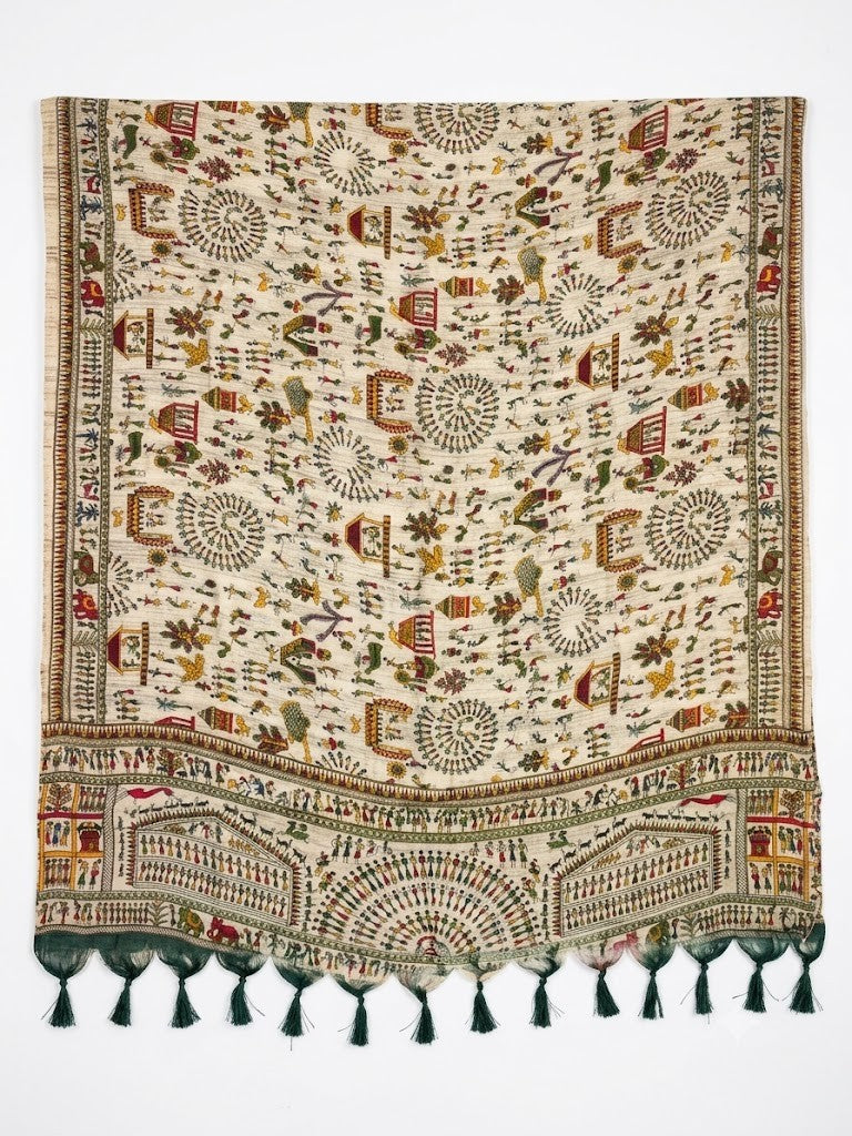 Women’s Art Silk Kalamkari Printed Dupatta with Traditional Border and Tassels