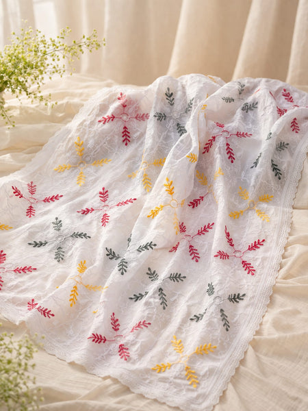 Women's White Cotton Thread Work Embroidered Dupatta