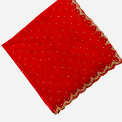 Red Bridal Net Dupatta with Cut Work & Pearl Lace Border | Heavy Embroidered Wedding Dupatta