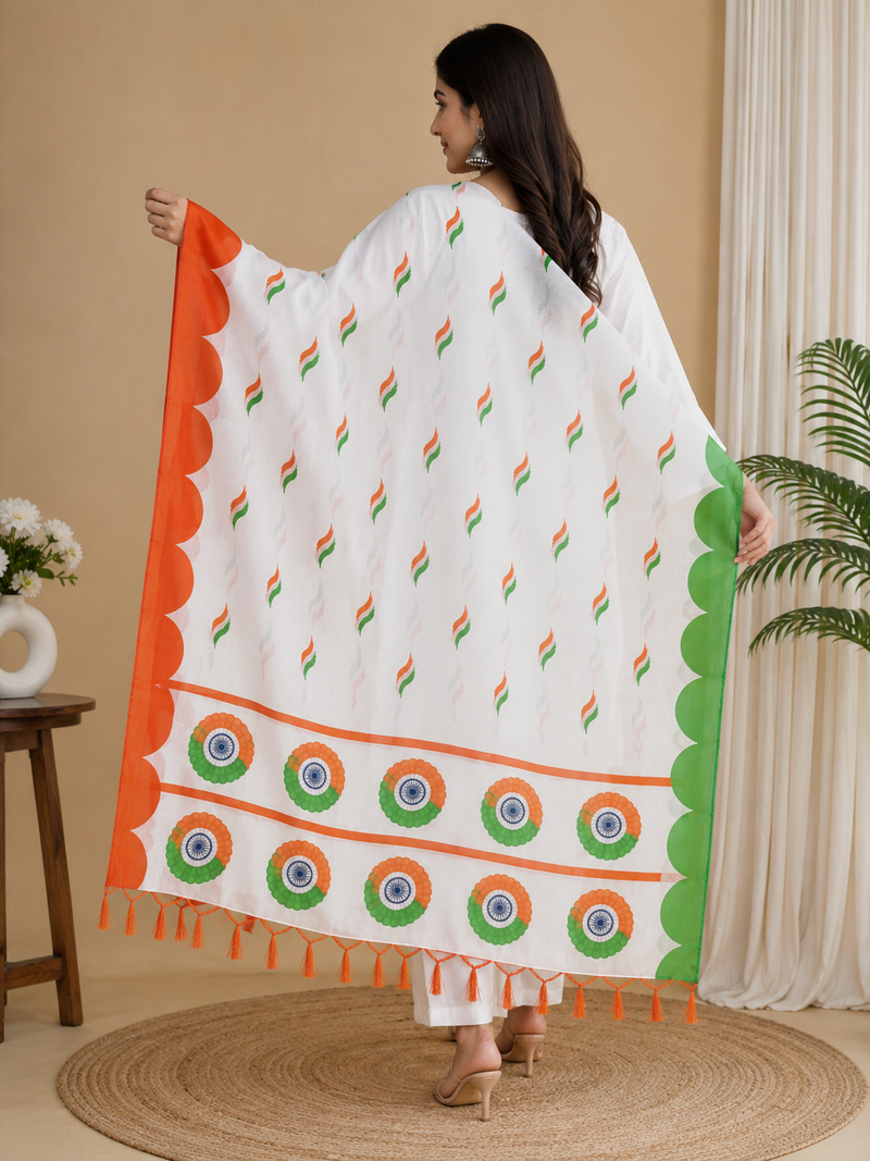 Indian Tricolor Printed Dupatta for Women