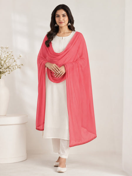 Women's Coral Pink Chiffon Dupatta
