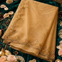 Gold Net Bridal Dupatta with Scalloped Cut Work Border