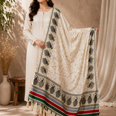 Women's Art Silk Printed Peacock Border Tassel Dupatta