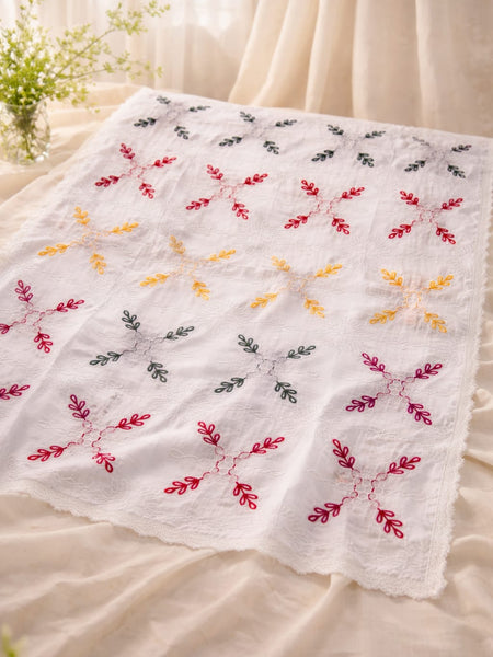 Women's White Cotton Thread Work Embroidered Dupatta
