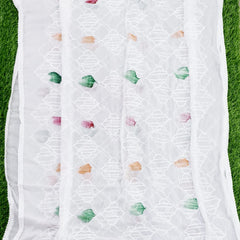 Elegant White Chiffon Thread Work Dupatta with Multicolor Touch – Lightweight Ethnic Scarf for Women & Girls