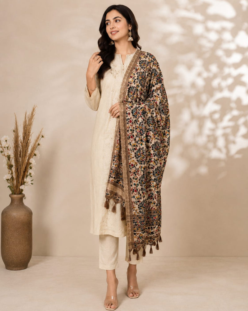 Kalamkari Printed Art Silk Dupatta for Women