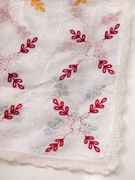 Women's White Cotton Thread Work Embroidered Dupatta