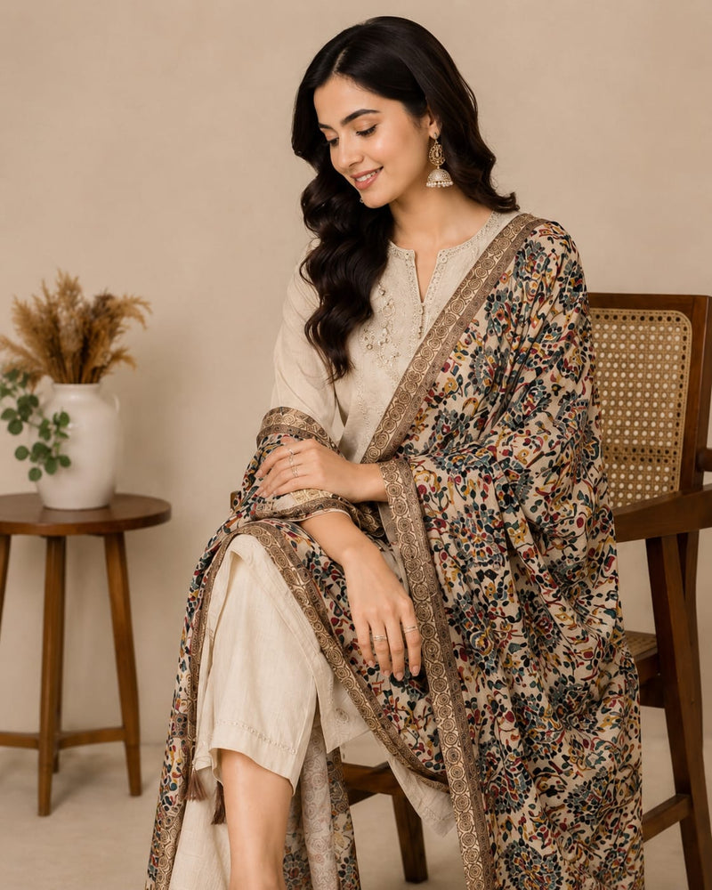 Kalamkari Printed Art Silk Dupatta for Women