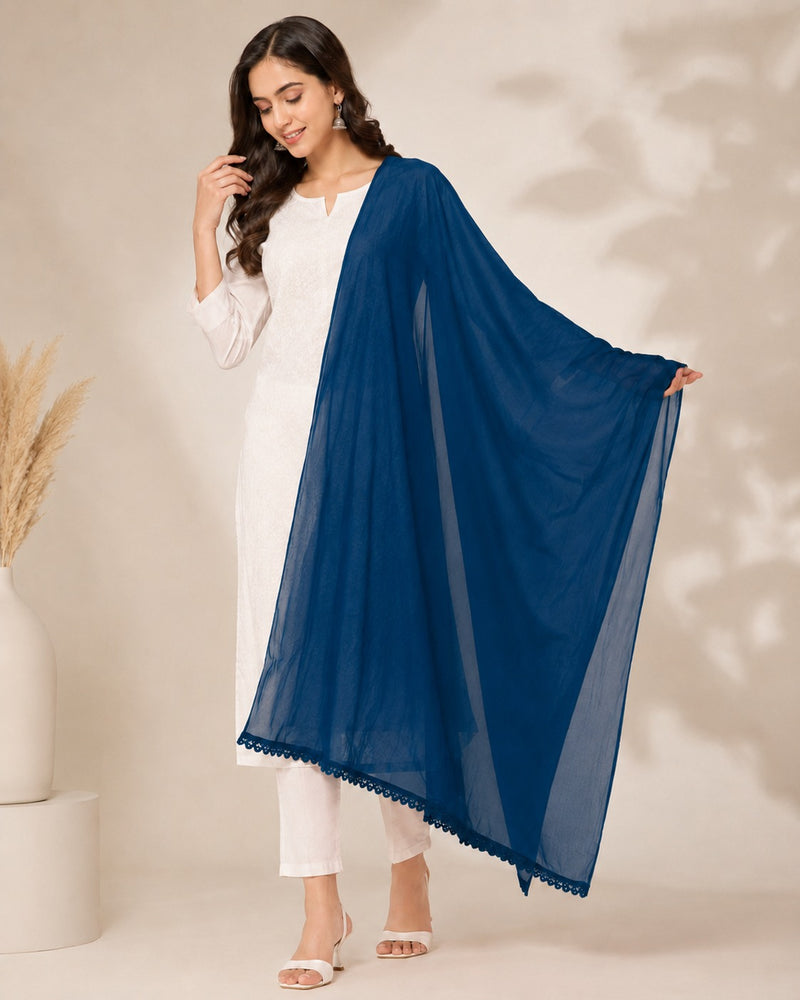 Women's Peacock Blue Chiffon Dupatta
