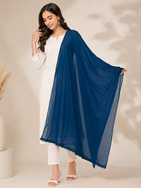 Women's Peacock Blue Chiffon Dupatta