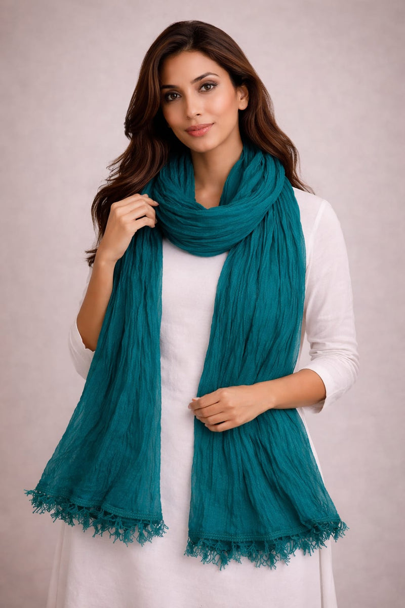 Chinon Shining Dupatta | Soft Silk Feel Plain Dupatta with Tassels | Party & Festive Wear Dupatta