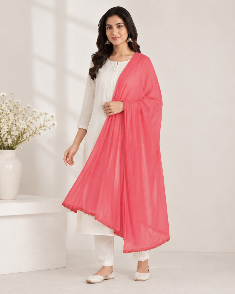 Women's Coral Pink Chiffon Dupatta