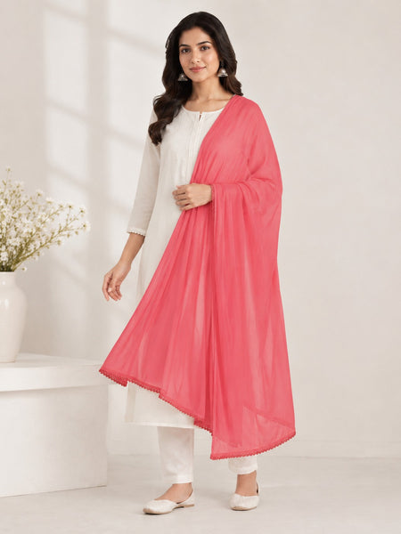 Women's Coral Pink Chiffon Dupatta