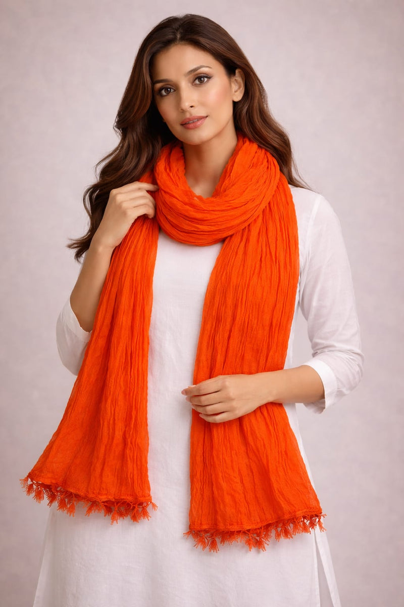 Chinon Shining Dupatta | Soft Silk Feel Plain Dupatta with Tassels | Party & Festive Wear Dupatta