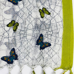 Art Silk Butterfly Printed Dupatta with Contrast Border & Tassels for Women