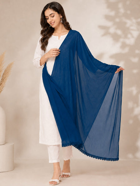 Women's Peacock Blue Chiffon Dupatta