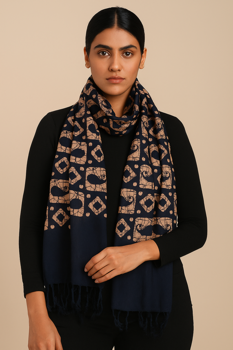 Red/Rani/Navy blue Batik Print Cotton Scarf for Women – Soft, Lightweight & Stylish