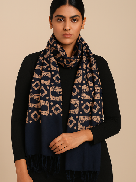 Red/Rani/Navy blue Batik Print Cotton Scarf for Women – Soft, Lightweight & Stylish
