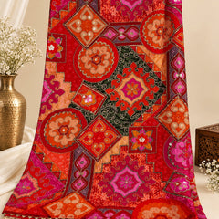 Chanderi Silk Rajwadi Printed Dupatta with Sequin Work & Decorative Border