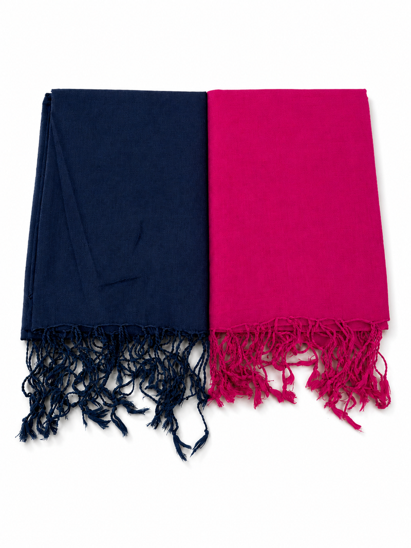 Women’s Cotton Summer Stole Combo Pack of 2 | Soft Lightweight Solid Stoles with Tassels | Daily Wear