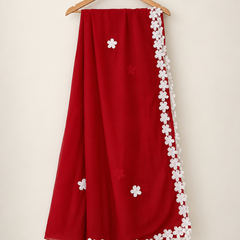 Red Chiffon Dupatta with White Floral Lace