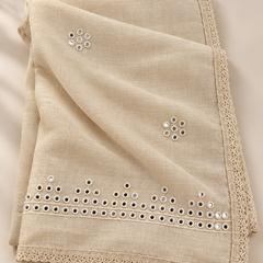 Cotton Dupatta with Sequin Mirror Work & Lace Border