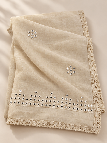 Cotton Dupatta with Sequin Mirror Work & Lace Border