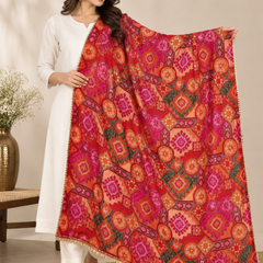 Chanderi Silk Rajwadi Printed Dupatta with Sequin Work & Decorative Border