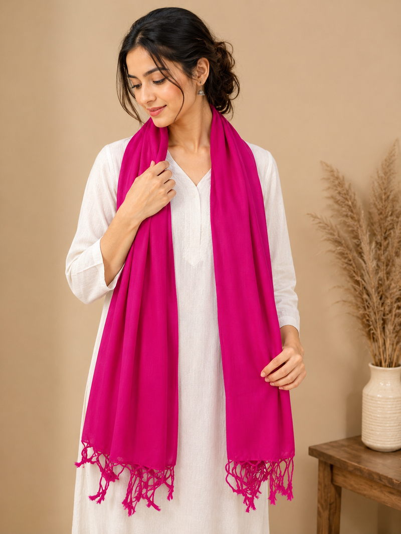 Women’s Cotton Summer Stole Combo Pack of 2 | Soft Lightweight Solid Stoles with Tassels | Daily Wear