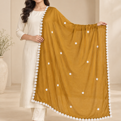 Women’s Chiffon Dupatta with White Floral Lace