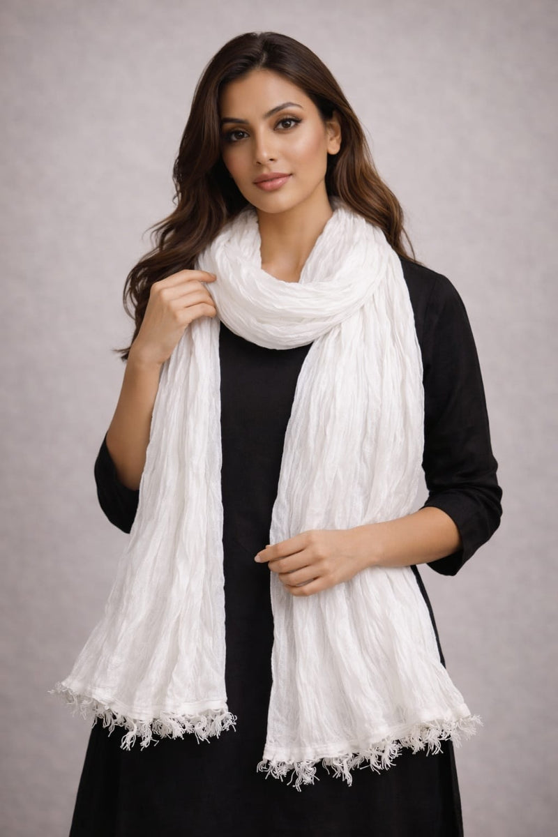 Chinon Shining Dupatta | Soft Silk Feel Plain Dupatta with Tassels | Party & Festive Wear Dupatta