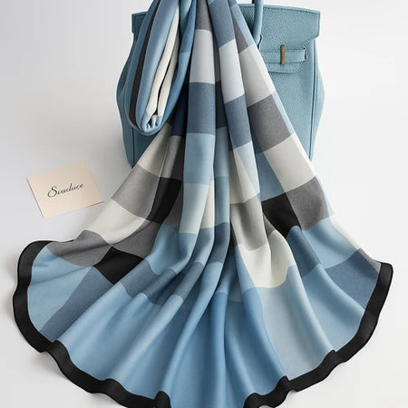 Women’s Blue Check Printed Scarf – Soft Lightweight Fashion Stole
