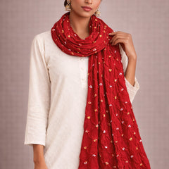 Red Bandhani Style Cotton Dupatta for Women