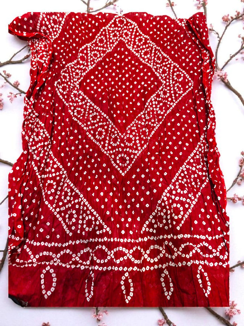 Traditional Red Cotton Bandhani Printed Dupatta for Women – Soft Handcrafted Tie-Dye Design