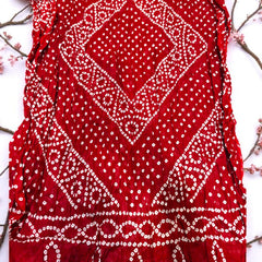 Traditional Red Cotton Bandhani Printed Dupatta for Women – Soft Handcrafted Tie-Dye Design