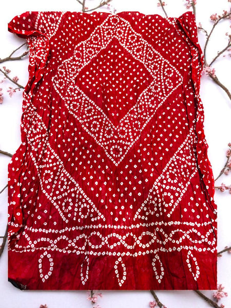 Traditional Red Cotton Bandhani Printed Dupatta for Women – Soft Handcrafted Tie-Dye Design