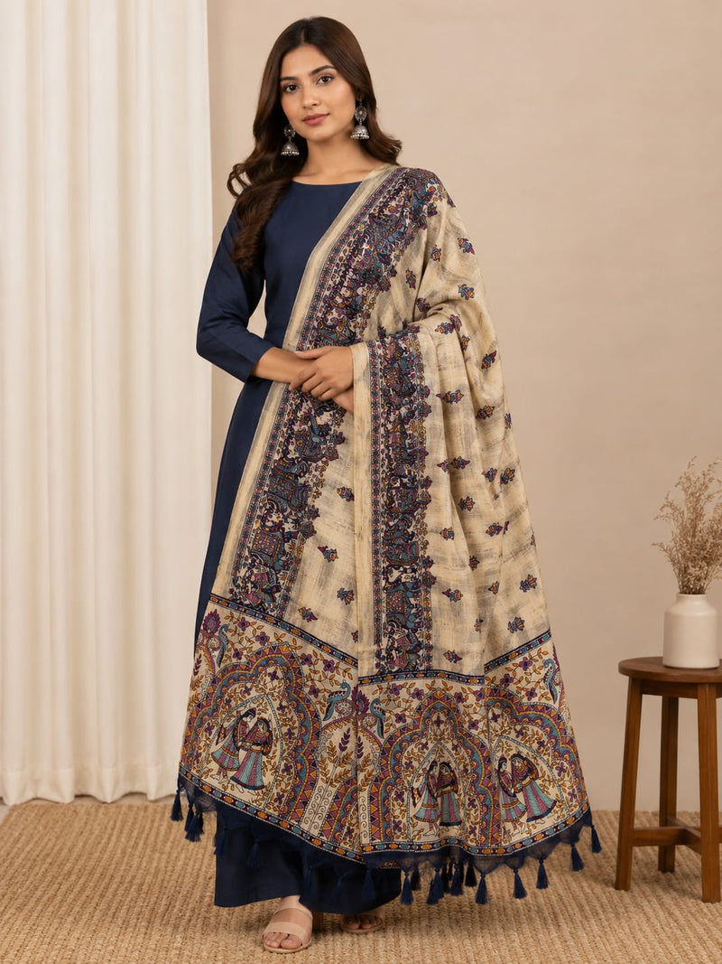 Kalamkari Printed Art Silk Dupatta for Women