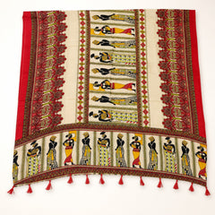 Women's Art Silk Printed Dupatta | Tribal Warli Print Tassel Dupatta
