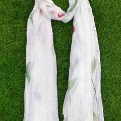 Elegant White Chiffon Thread Work Dupatta with Multicolor Touch – Lightweight Ethnic Scarf for Women & Girls