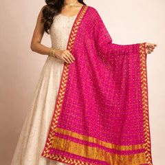 Women's Chunari Silk Ghatchola Dupatta with Gota Patti Lace Border
