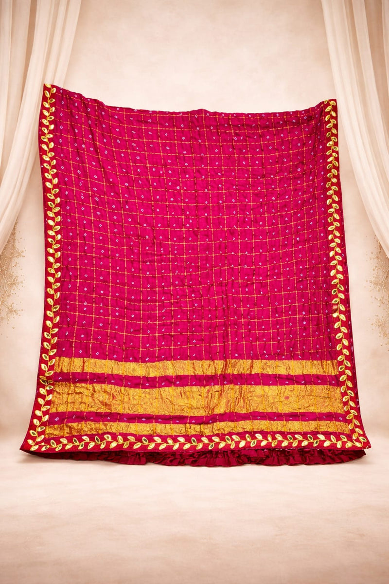 Women's Chunari Silk Ghatchola Dupatta with Gota Patti Lace Border